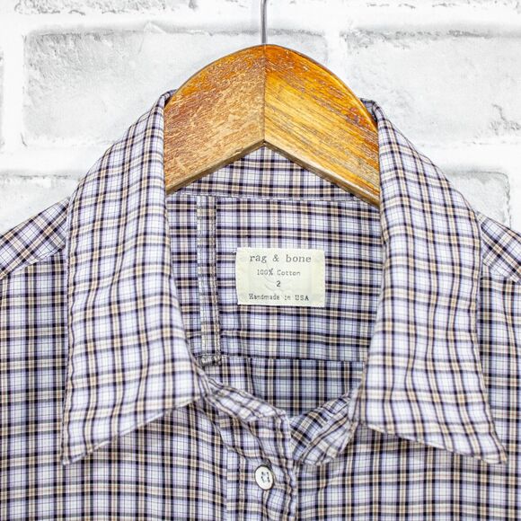 Rag & Bone Women's Button up shirt Plaid Cotton Handmade in USA size 2 - Picture 3 of 11